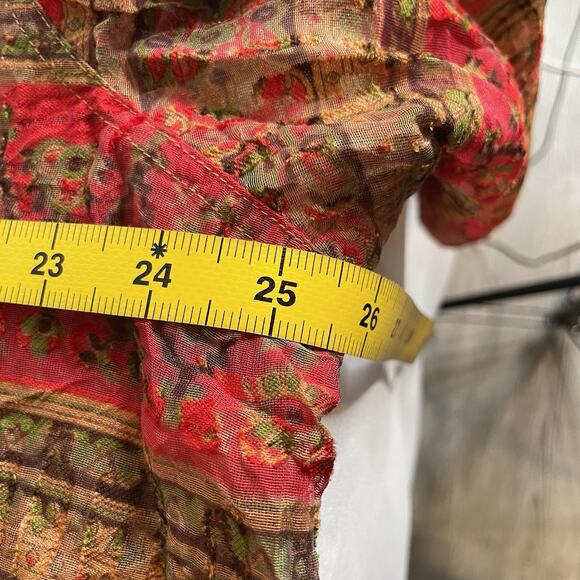 Coldwater Creek Red Aztec Print Sheer Button Up Top Size 1X Statement Boho Flowy - Picture 10 of 11